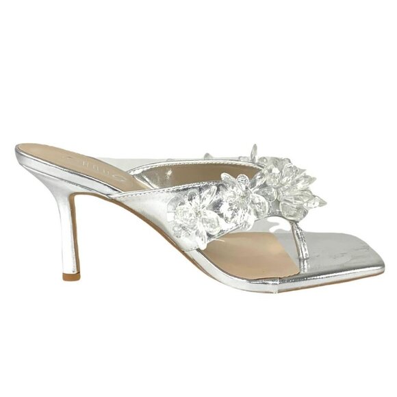 Rouge by Helium Thong Square Toe Stiletto Heel Women's Sandals Silver/Clear - Picture 6 of 11